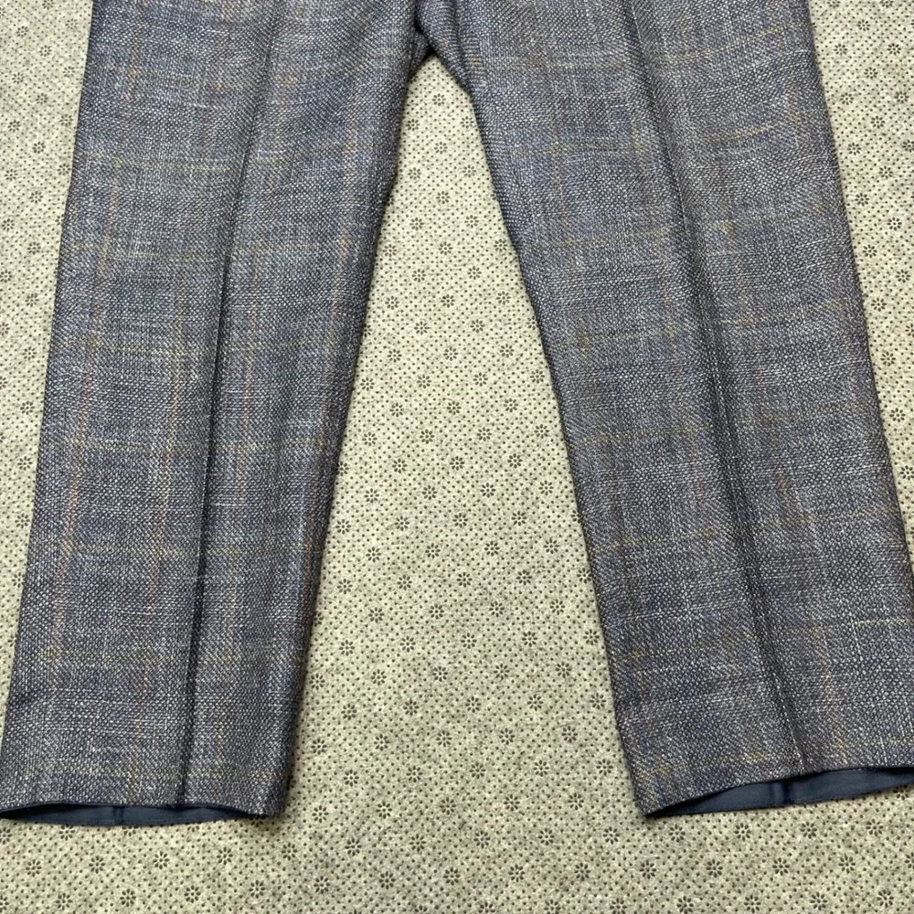 Suitsupply Brescia Blue Windowpane Wool Silk Linen Beach Trousers Mens 38x27